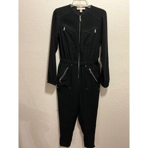 Michael Michael Kors Black Utility Jumpsuit Long Sleeve Zip Front Pockets XS